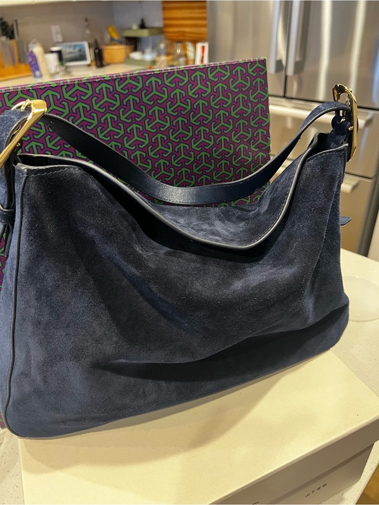 J. Crew Handbags - J. Crew Large Suede shoulder bag in Navy